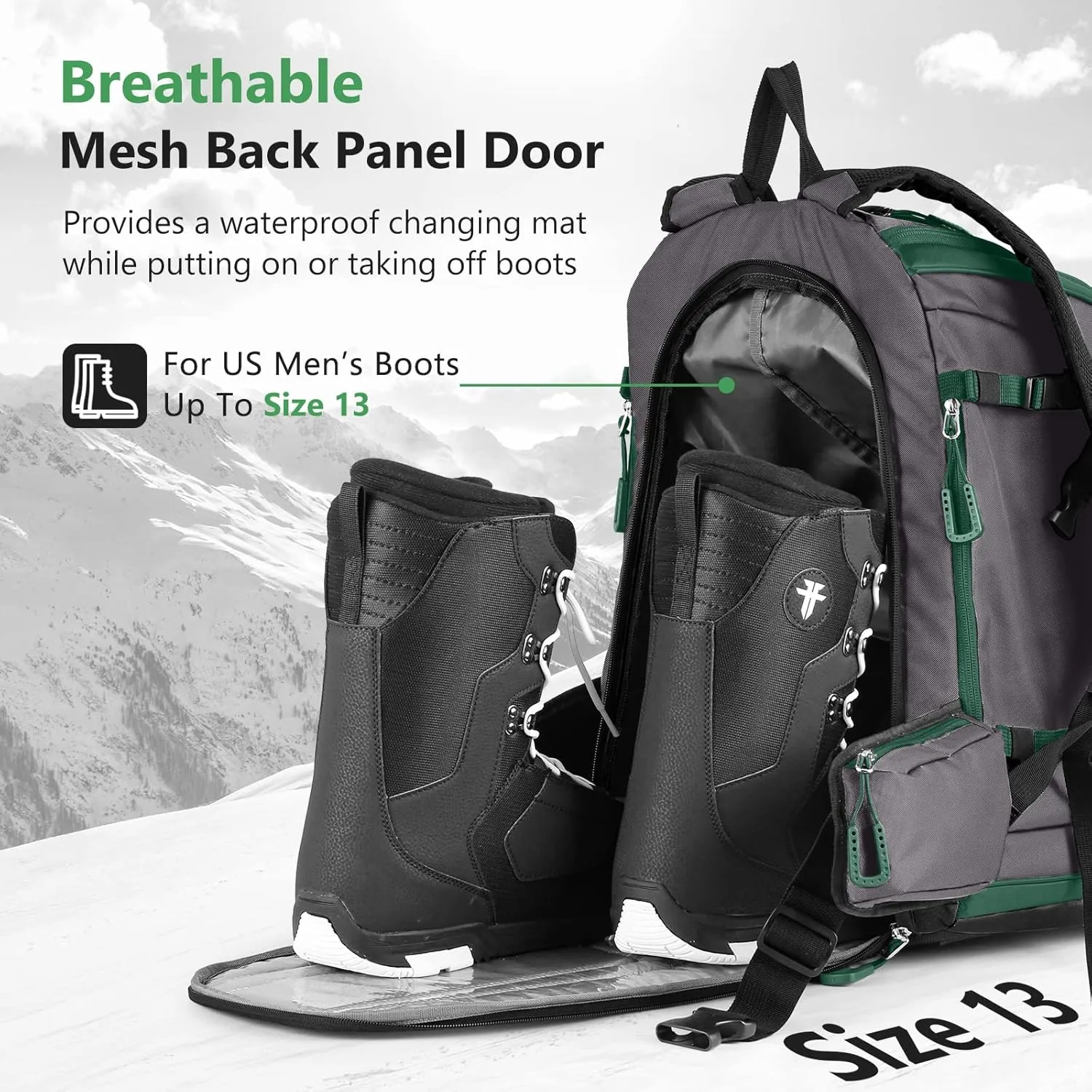 Ski Boot Bag - 65L Padded, Waterproof Ski Travel Backpack for Gear & Accessories