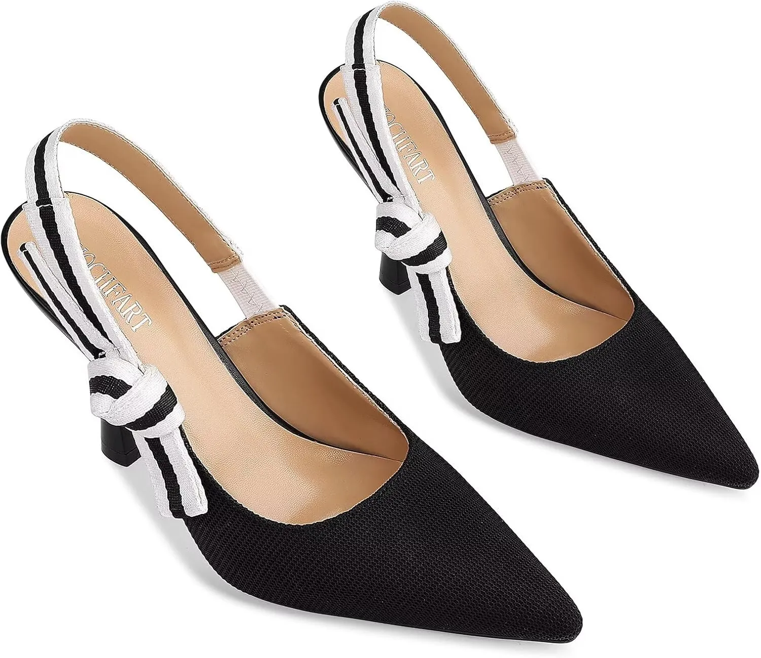 Slingback Heels for Women Closed Pointed Toe High Heels Bowknot Knitted Dress Work Wedding Pumps Shoes