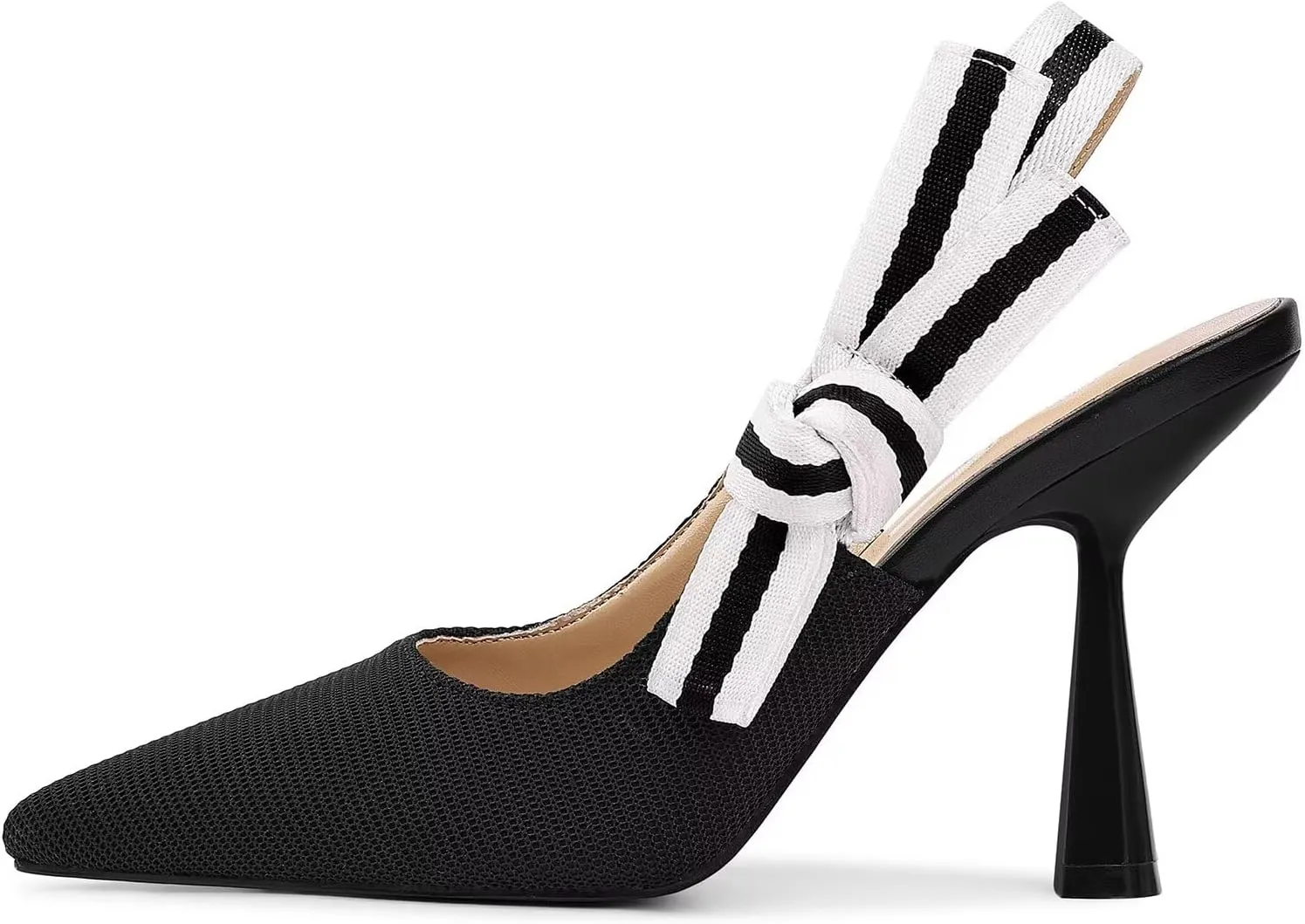 Slingback Heels for Women Closed Pointed Toe High Heels Bowknot Knitted Dress Work Wedding Pumps Shoes