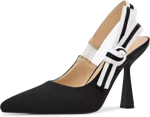 Slingback Heels for Women Closed Pointed Toe High Heels Bowknot Knitted Dress Work Wedding Pumps Shoes