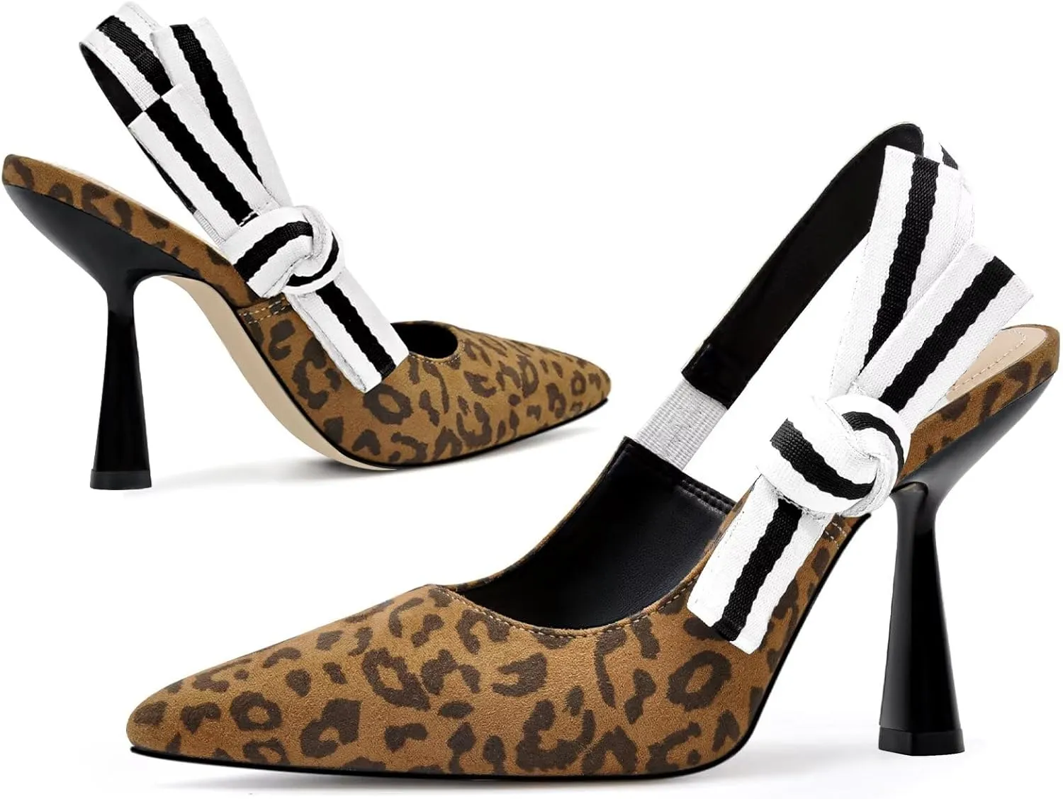 Slingback Heels for Women Closed Pointed Toe High Heels Bowknot Knitted Dress Work Wedding Pumps Shoes