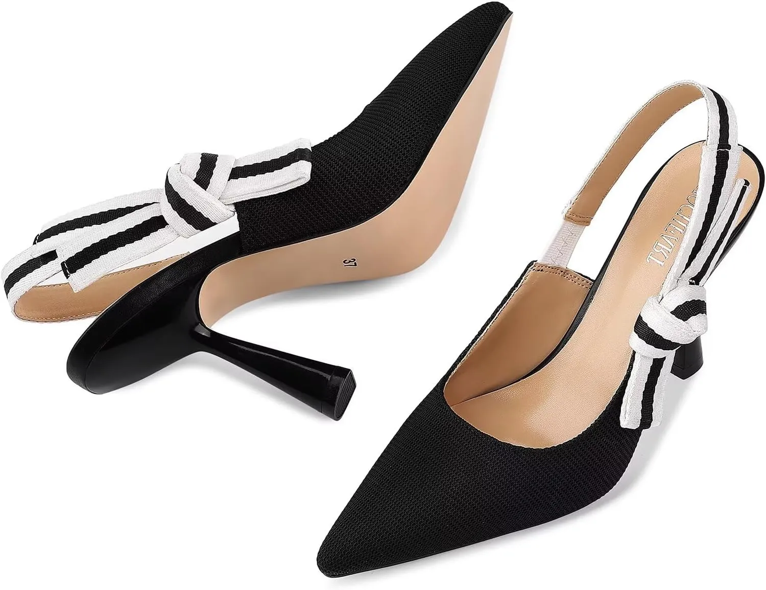Slingback Heels for Women Closed Pointed Toe High Heels Bowknot Knitted Dress Work Wedding Pumps Shoes