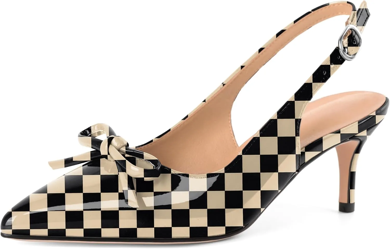 Slingback Kitten Heels for Women Mid Heel Pumps with Bow Pointed Toe Pumps for Casual Elegant Comfortable 2.5 Inch Low Heel Pumps