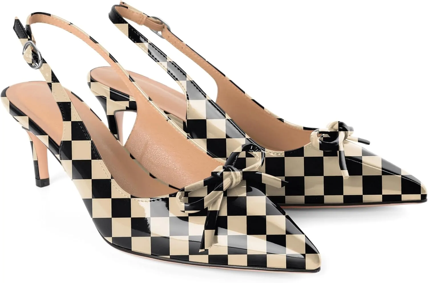Slingback Kitten Heels for Women Mid Heel Pumps with Bow Pointed Toe Pumps for Casual Elegant Comfortable 2.5 Inch Low Heel Pumps