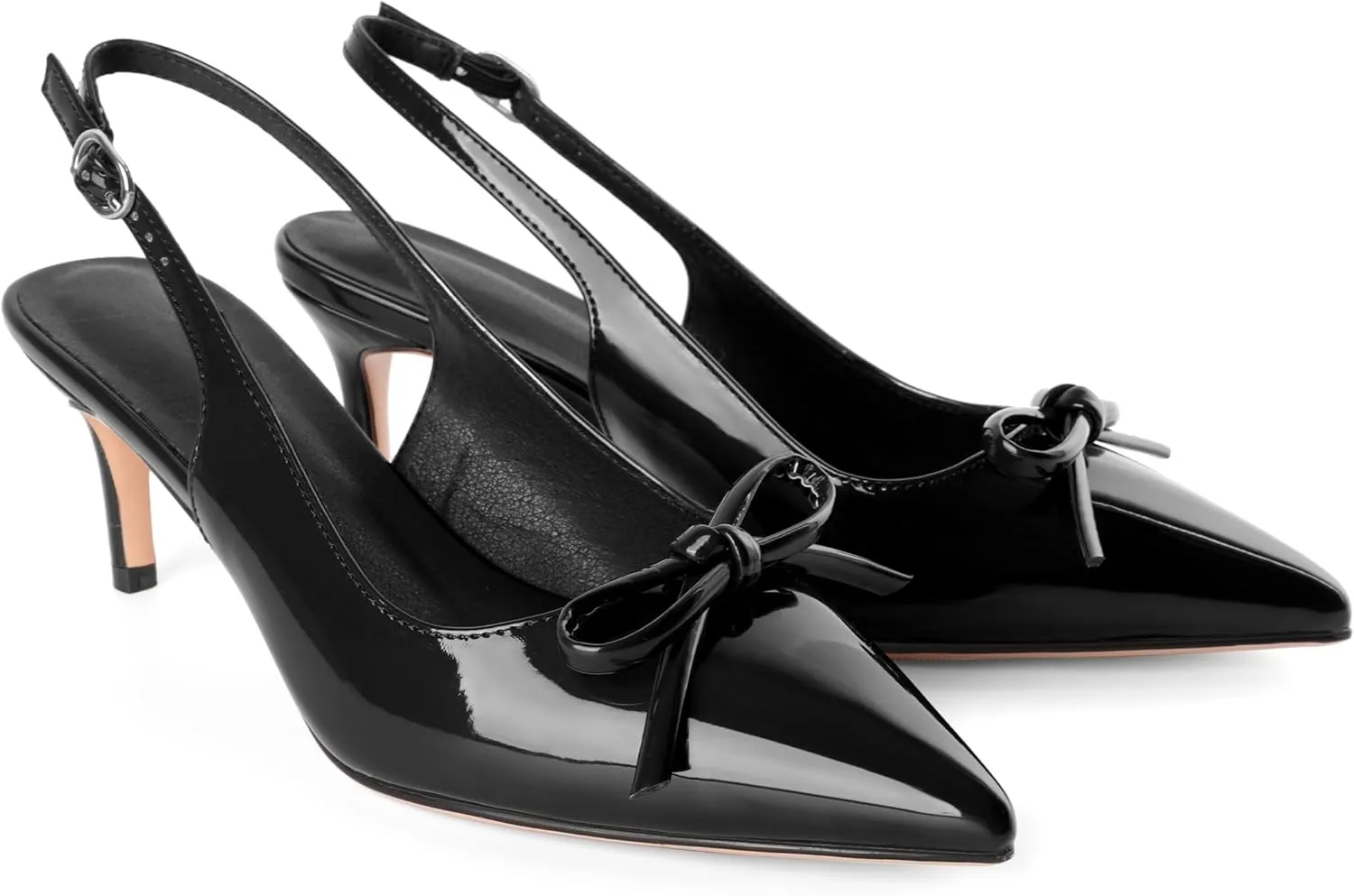 Slingback Kitten Heels for Women Mid Heel Pumps with Bow Pointed Toe Pumps for Casual Elegant Comfortable 2.5 Inch Low Heel Pumps