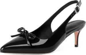 Slingback Kitten Heels for Women Mid Heel Pumps with Bow Pointed Toe Pumps for Casual Elegant Comfortable 2.5 Inch Low Heel Pumps