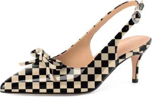 Slingback Kitten Heels for Women Mid Heel Pumps with Bow Pointed Toe Pumps for Casual Elegant Comfortable 2.5 Inch Low Heel Pumps