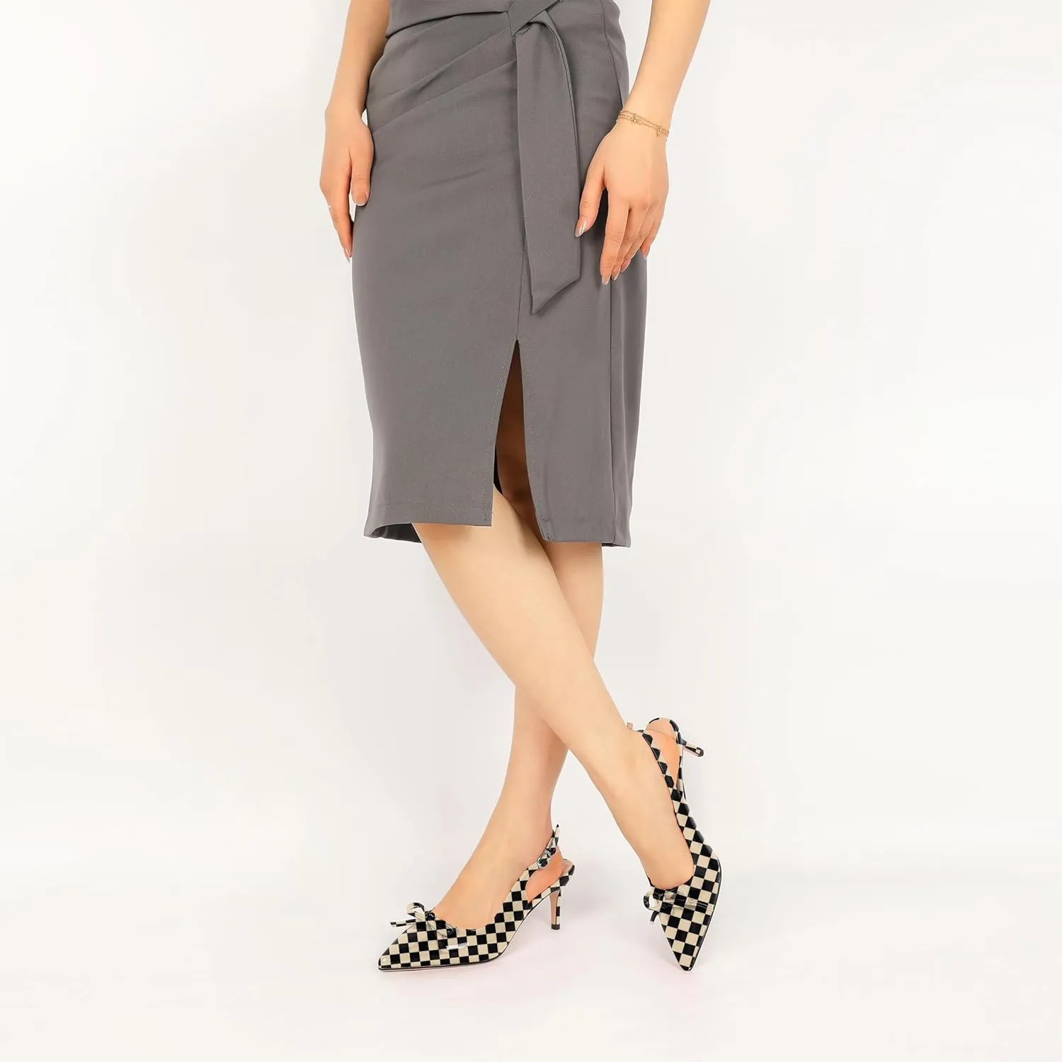Slingback Kitten Heels for Women Mid Heel Pumps with Bow Pointed Toe Pumps for Casual Elegant Comfortable 2.5 Inch Low Heel Pumps