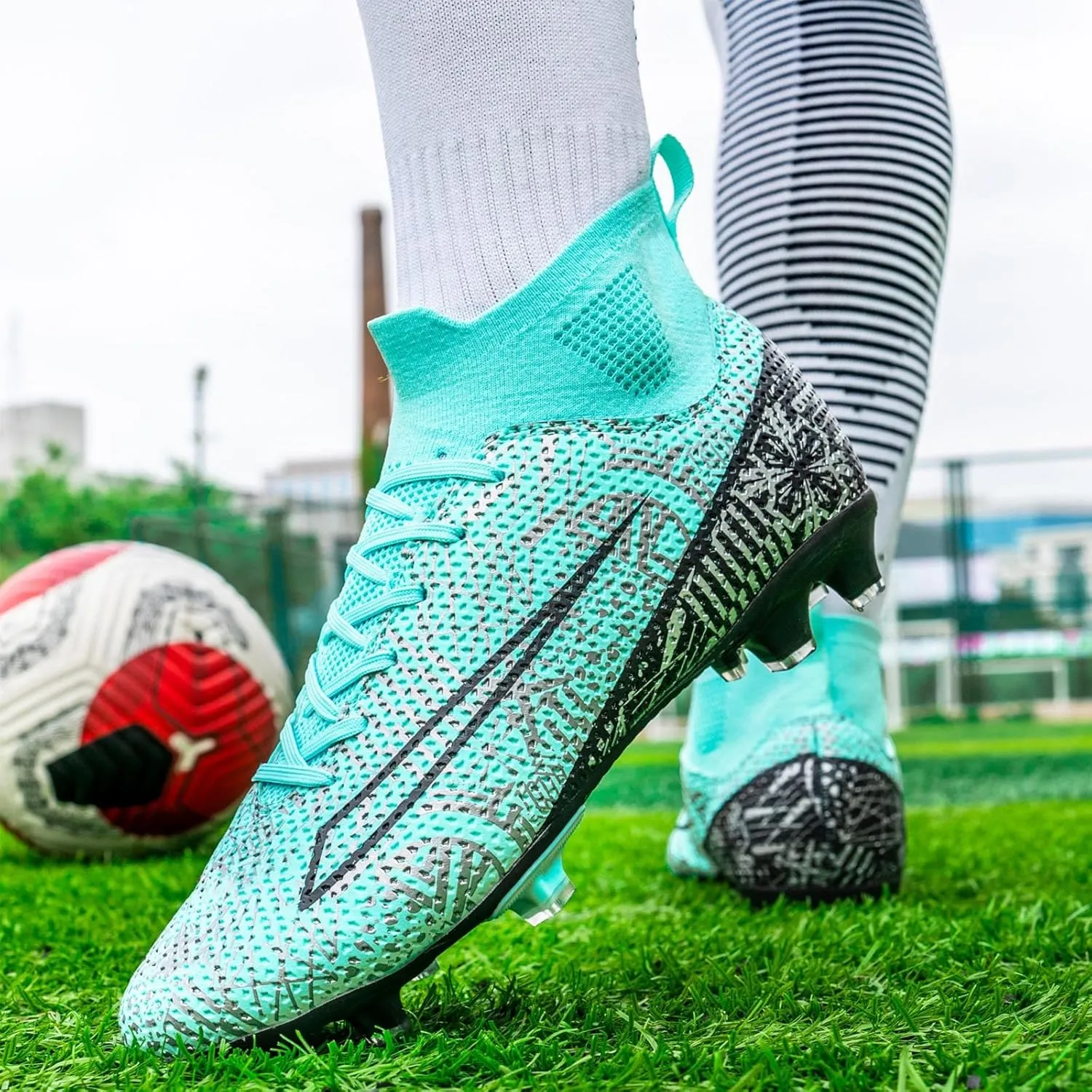Soccer Cleats for Mens Womens Turf Soccer Shoes Indoor Footall Cleats High Ankle TF AG FG Football Boots Wide Training Sneaker