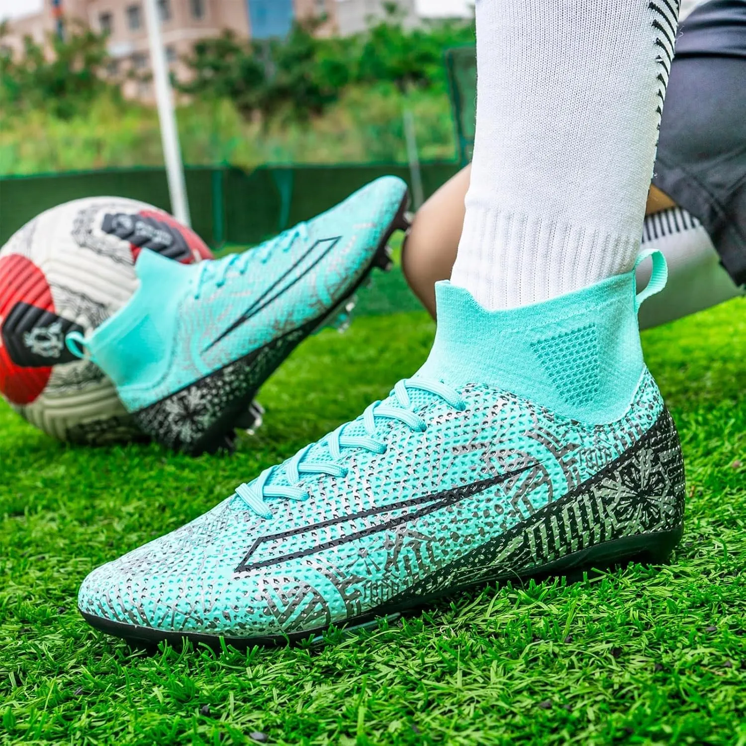 Soccer Cleats for Mens Womens Turf Soccer Shoes Indoor Footall Cleats High Ankle TF AG FG Football Boots Wide Training Sneaker