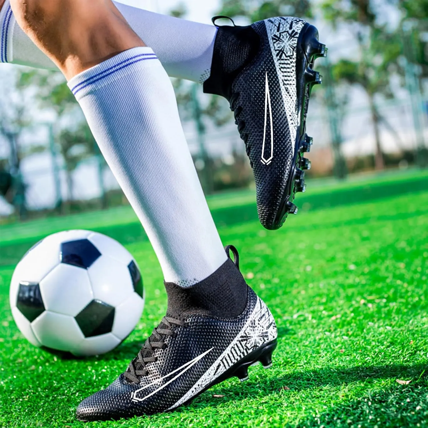 Soccer Cleats for Mens Womens Turf Soccer Shoes Indoor Footall Cleats High Ankle TF AG FG Football Boots Wide Training Sneaker