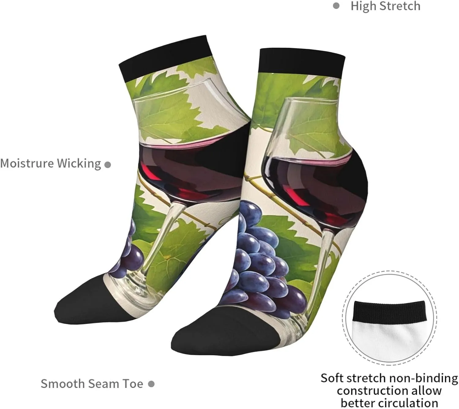 Socks for Women Men Breathable Moisture Wicking Boot Socks Grape Wine Warm Calf Socks