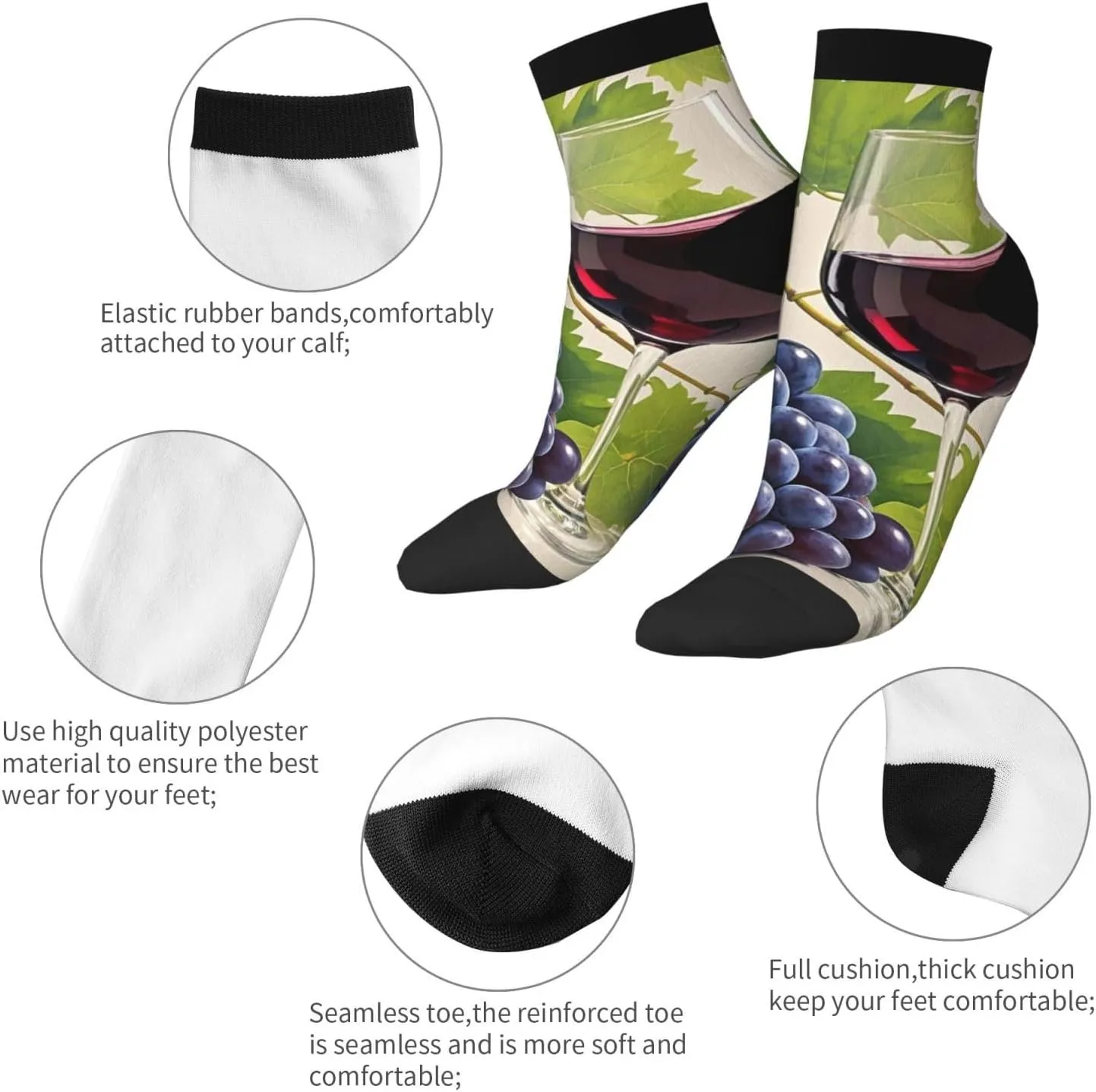 Socks for Women Men Breathable Moisture Wicking Boot Socks Grape Wine Warm Calf Socks