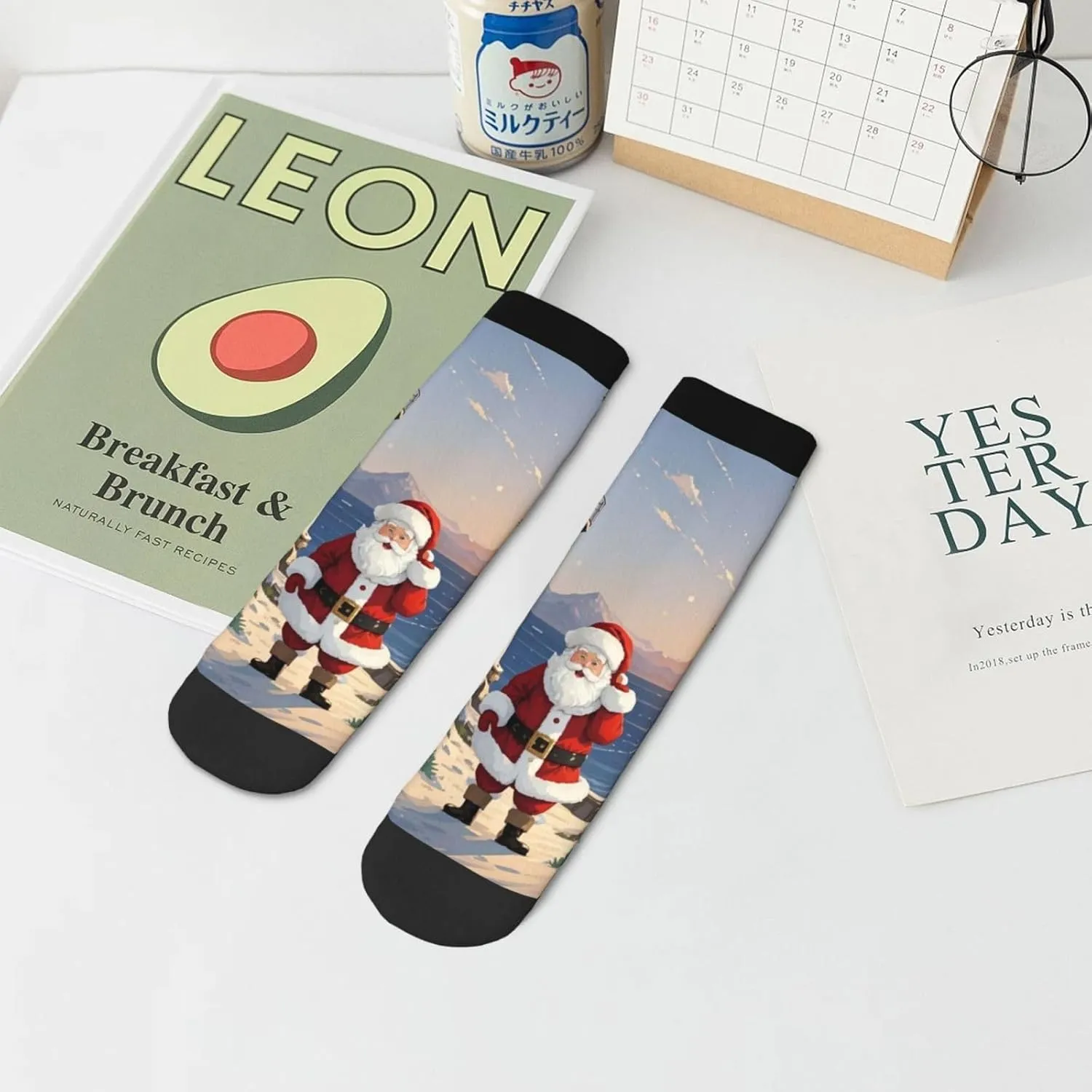 Socks for Women Men Breathable Moisture Wicking Boot Socks Santa Claus Lighthouse Warm Calf Socks