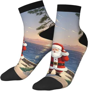 Socks for Women Men Breathable Moisture Wicking Boot Socks Santa Claus Lighthouse Warm Calf Socks