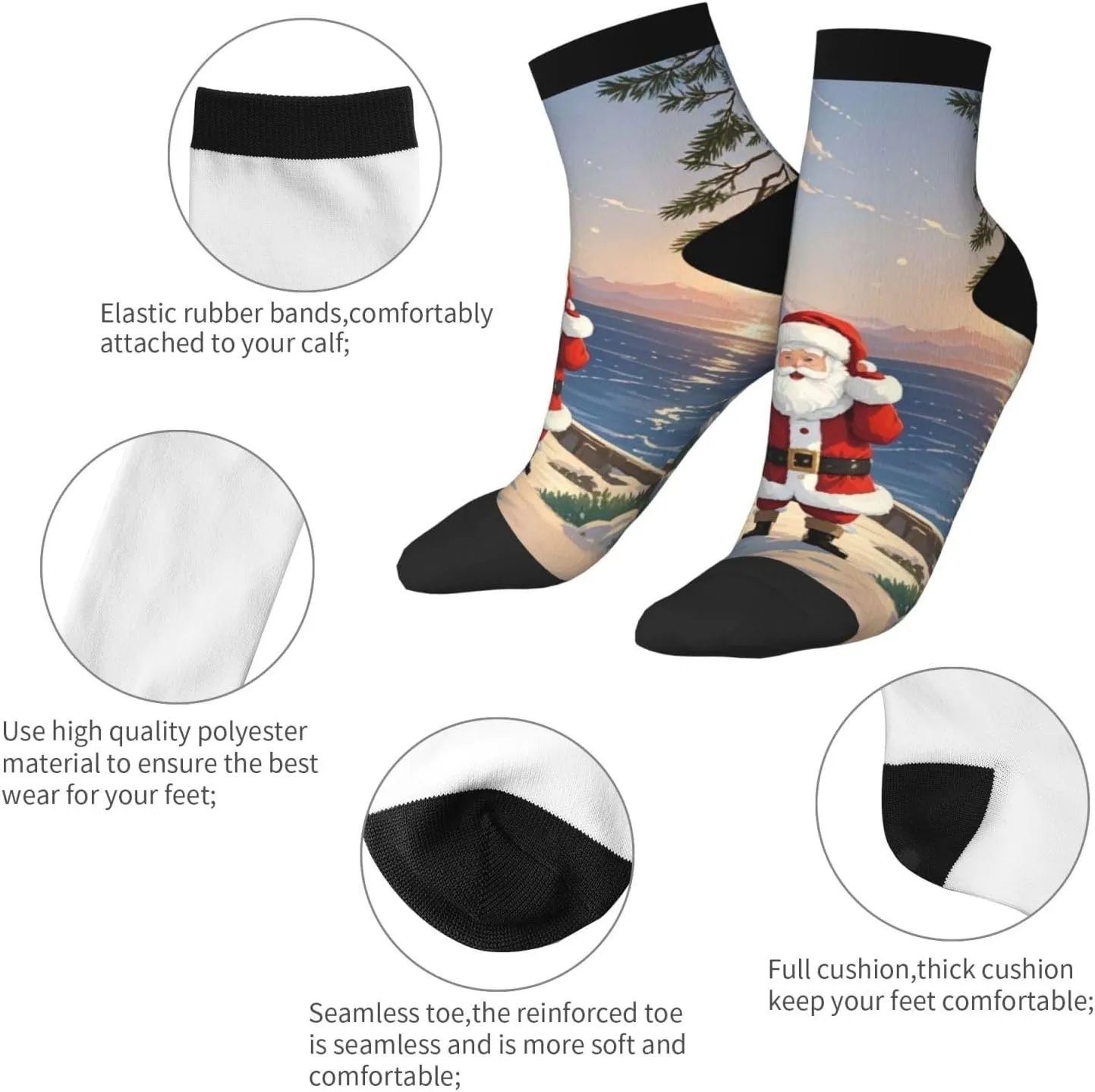 Socks for Women Men Breathable Moisture Wicking Boot Socks Santa Claus Lighthouse Warm Calf Socks