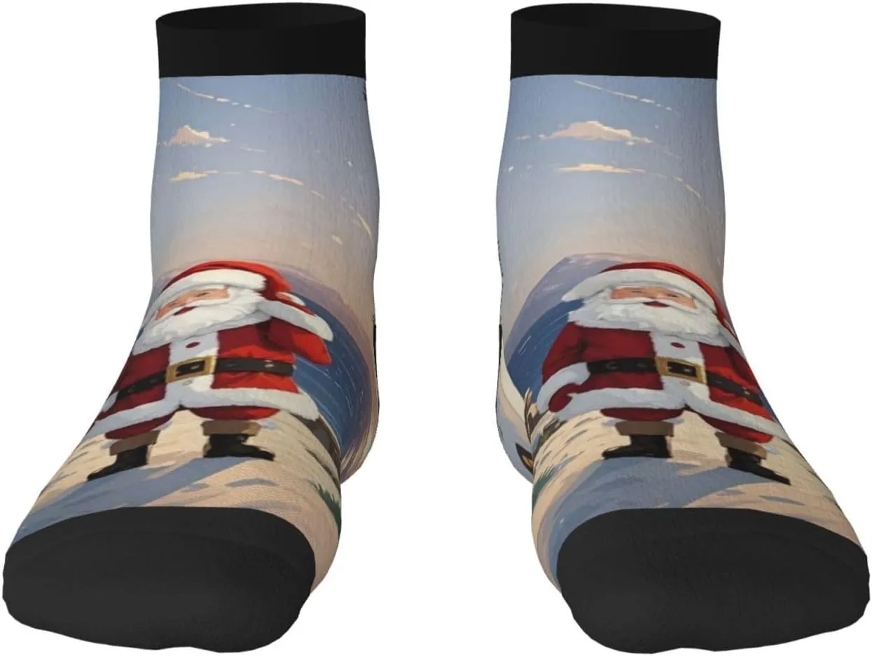Socks for Women Men Breathable Moisture Wicking Boot Socks Santa Claus Lighthouse Warm Calf Socks