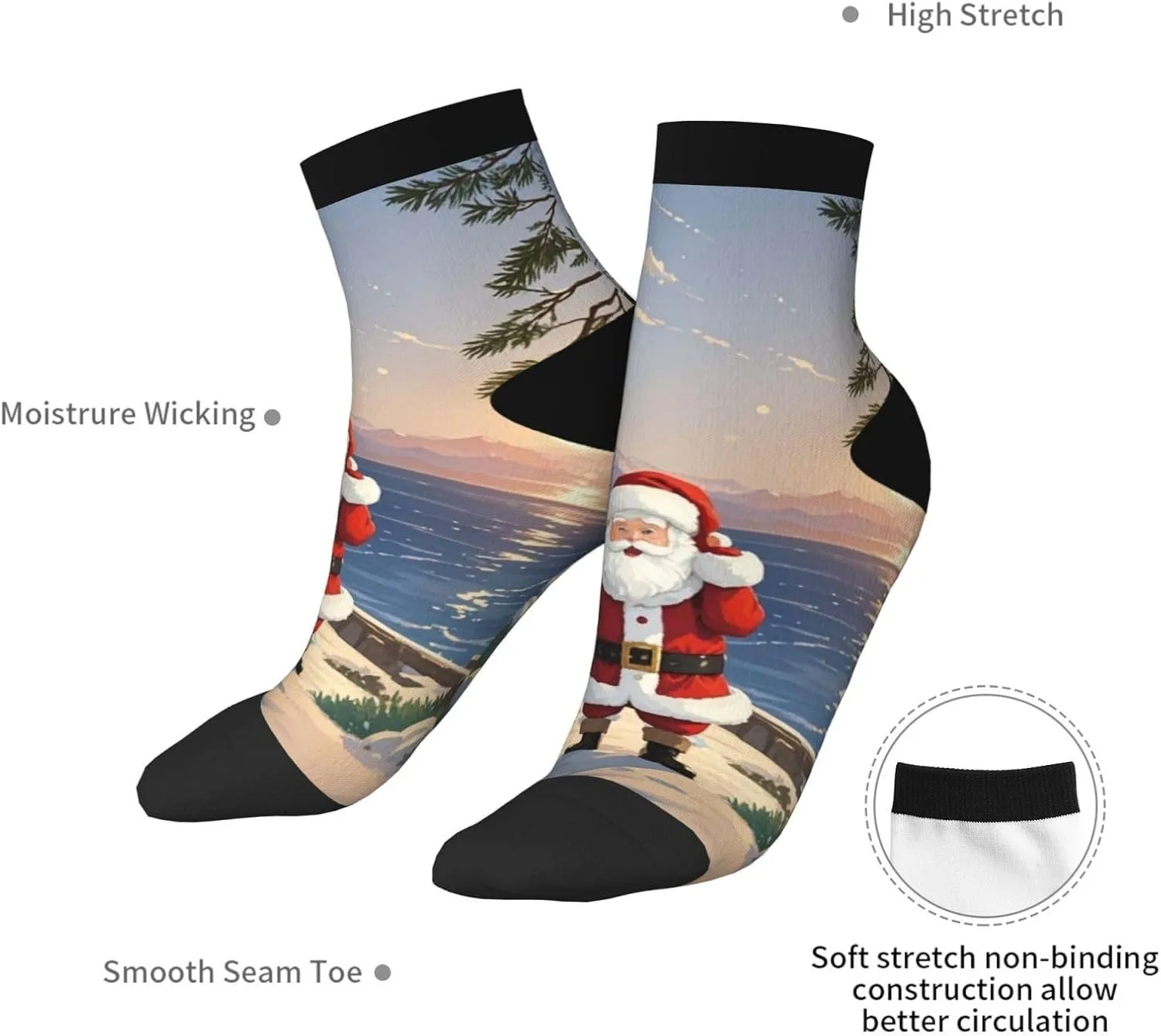 Socks for Women Men Breathable Moisture Wicking Boot Socks Santa Claus Lighthouse Warm Calf Socks