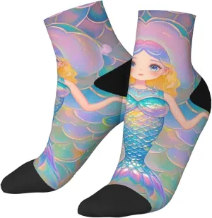 Socks for Women Men Breathable Warm Boot Socks Dreamy Gradient Mermaid Scales Calf Socks for Hiking Work