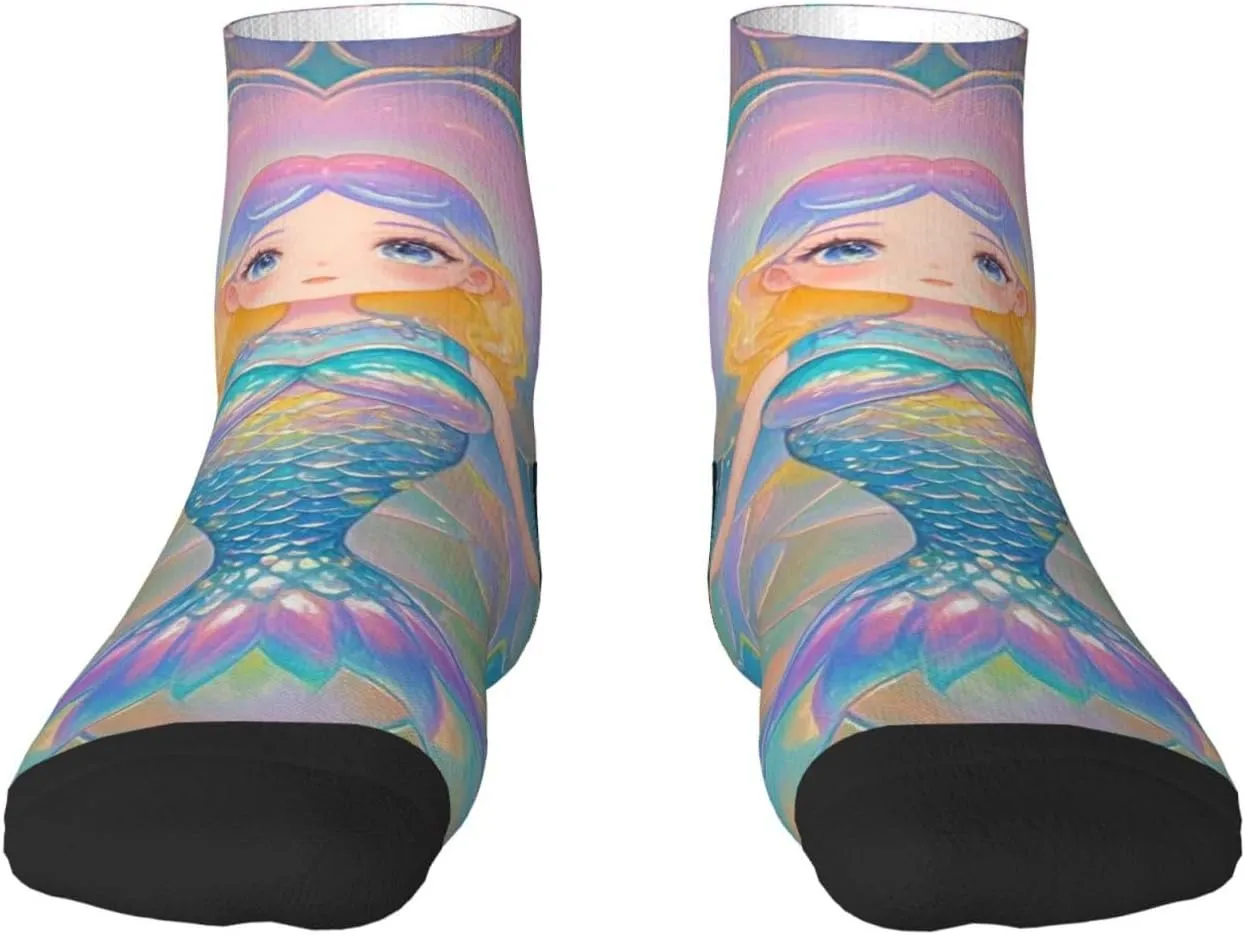 Socks for Women Men Breathable Warm Boot Socks Dreamy Gradient Mermaid Scales Calf Socks for Hiking Work
