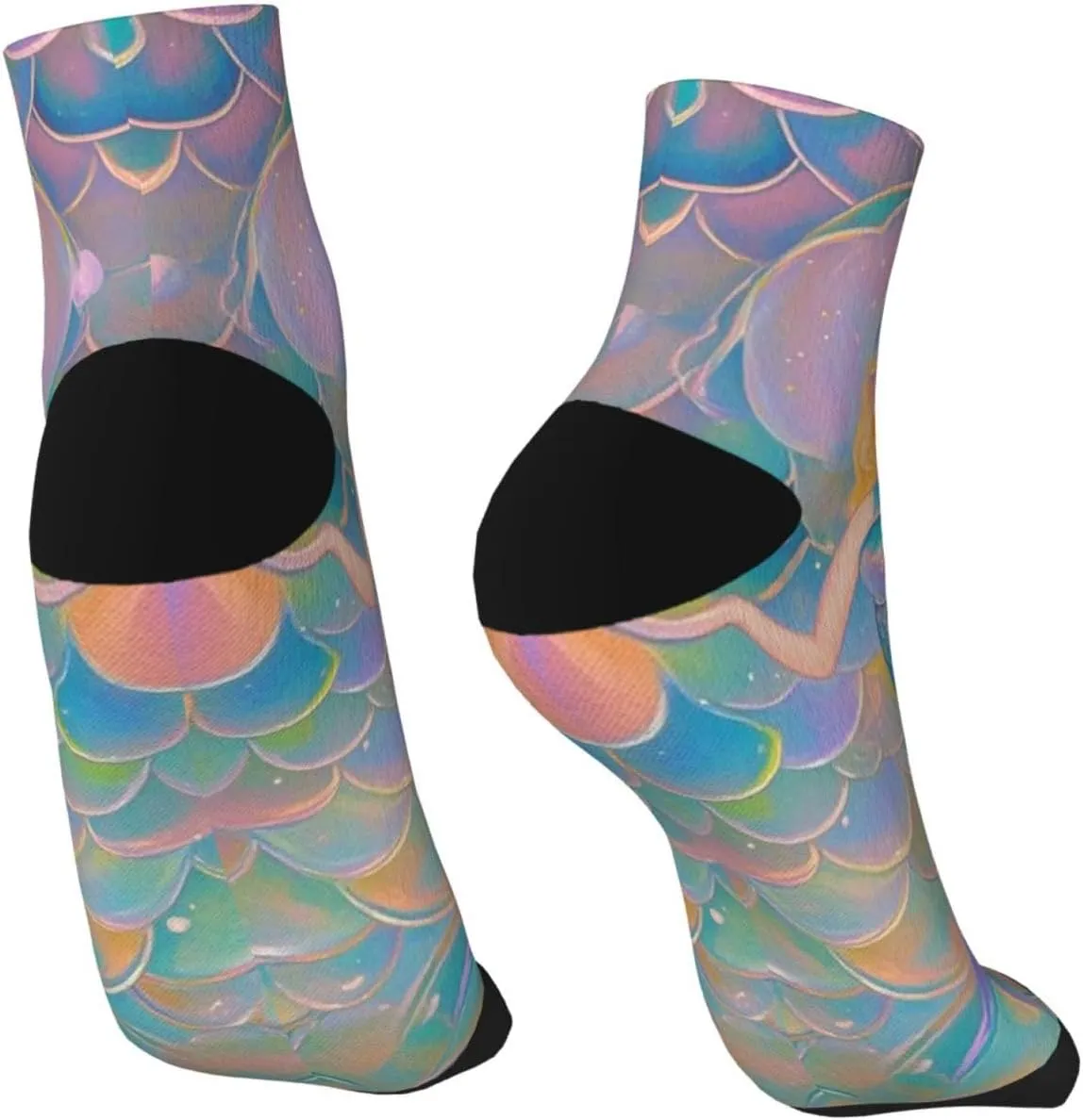 Socks for Women Men Breathable Warm Boot Socks Dreamy Gradient Mermaid Scales Calf Socks for Hiking Work