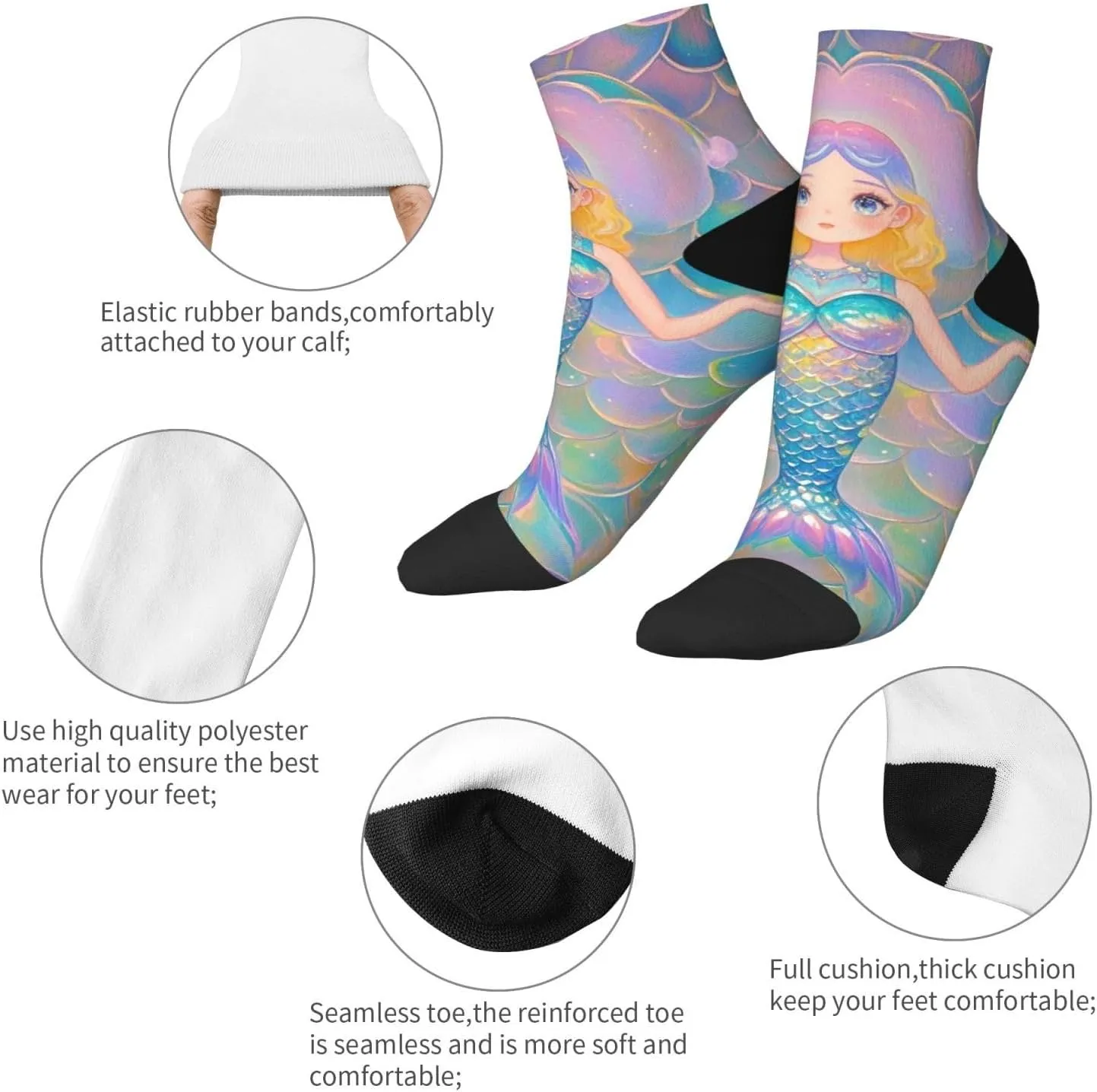 Socks for Women Men Breathable Warm Boot Socks Dreamy Gradient Mermaid Scales Calf Socks for Hiking Work