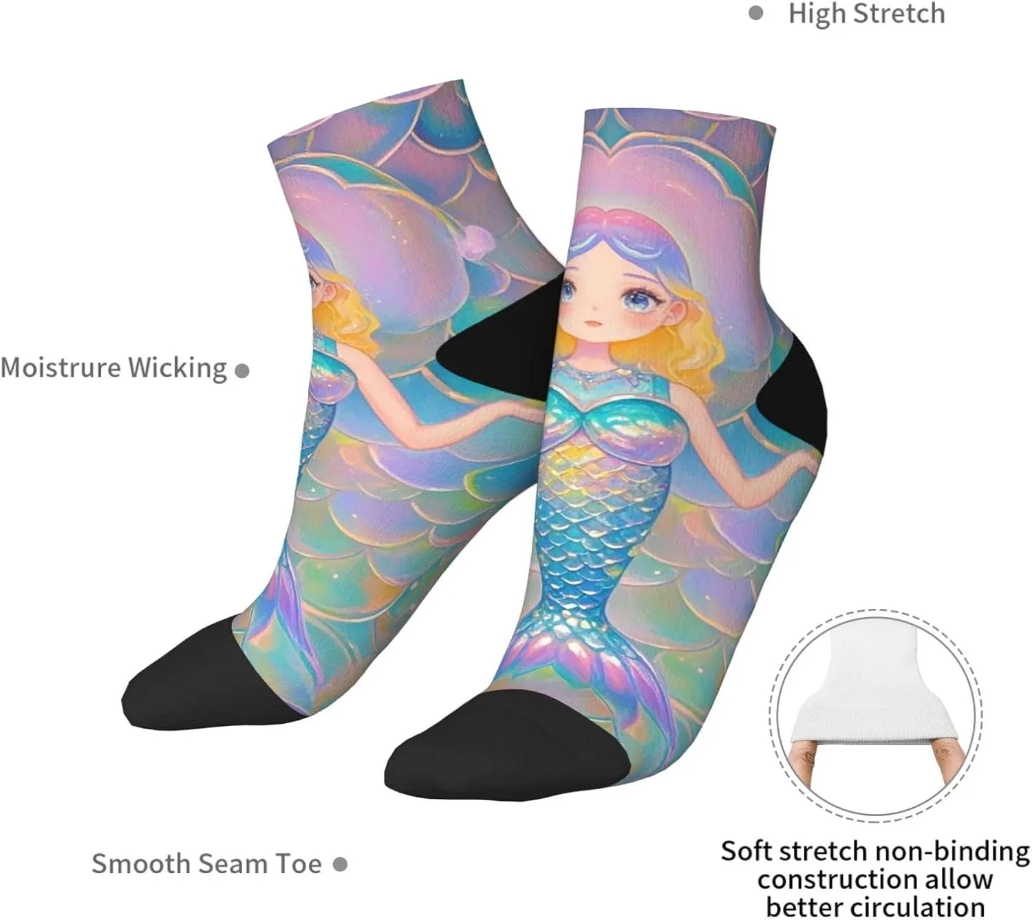 Socks for Women Men Breathable Warm Boot Socks Dreamy Gradient Mermaid Scales Calf Socks for Hiking Work