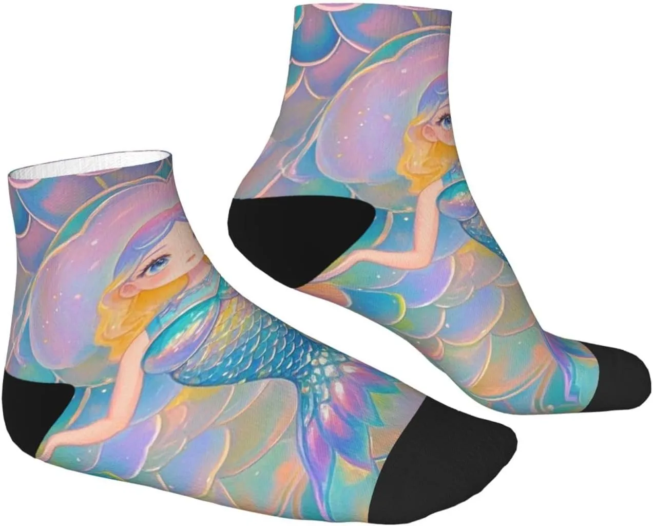 Socks for Women Men Breathable Warm Boot Socks Dreamy Gradient Mermaid Scales Calf Socks for Hiking Work