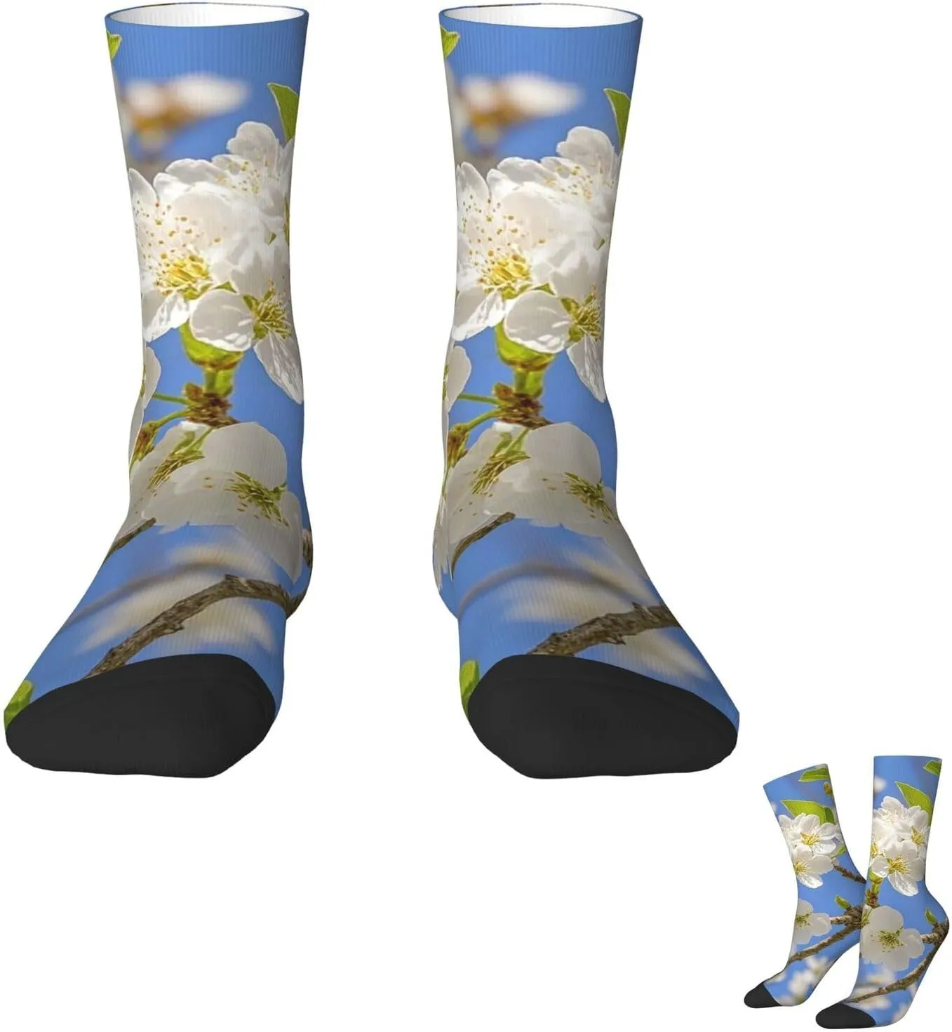 Socks for Women Men Warm Breathable Boot Socks Cherry Blossoms Calf Socks Crew Sock for Hiking