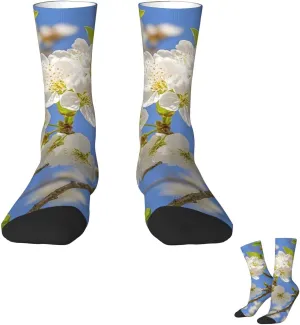 Socks for Women Men Warm Breathable Boot Socks Cherry Blossoms Calf Socks Crew Sock for Hiking