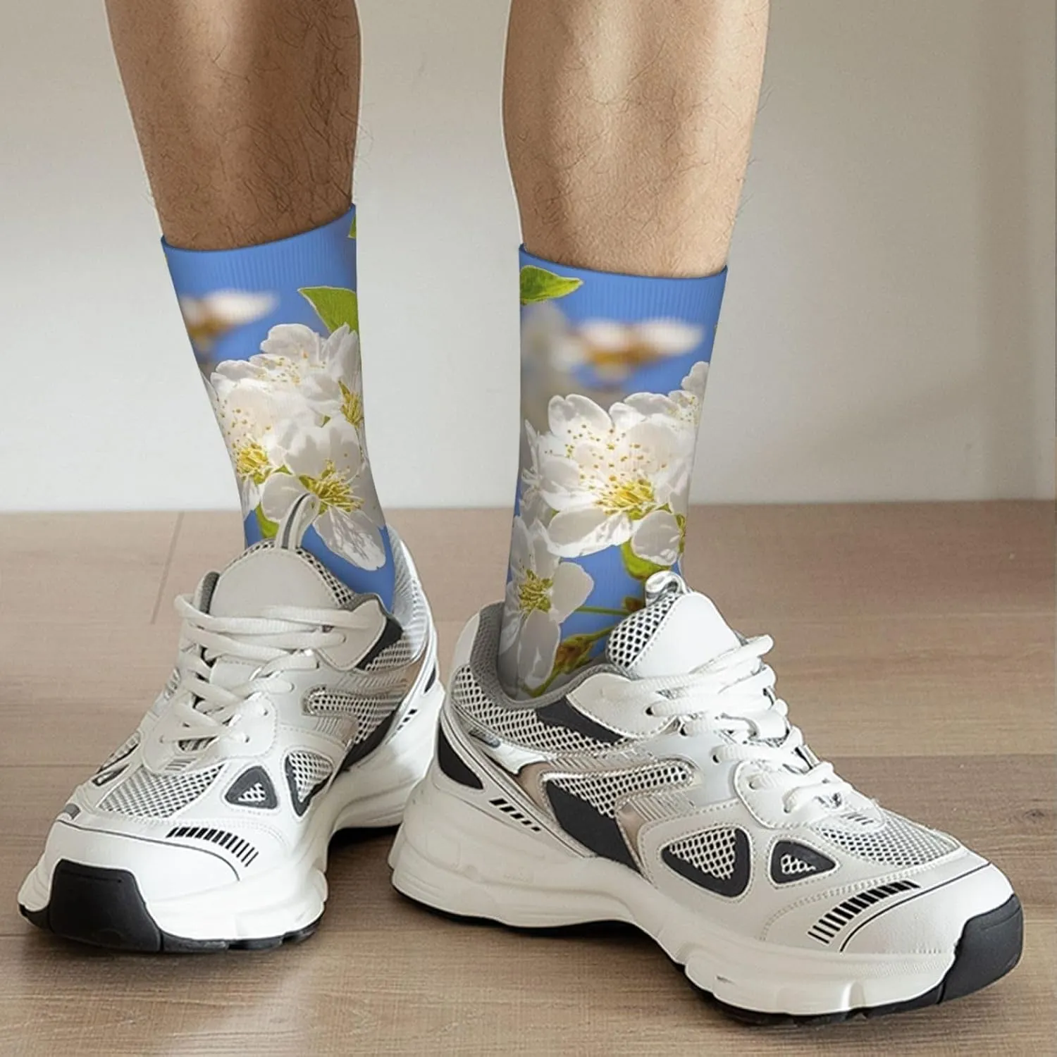 Socks for Women Men Warm Breathable Boot Socks Cherry Blossoms Calf Socks Crew Sock for Hiking