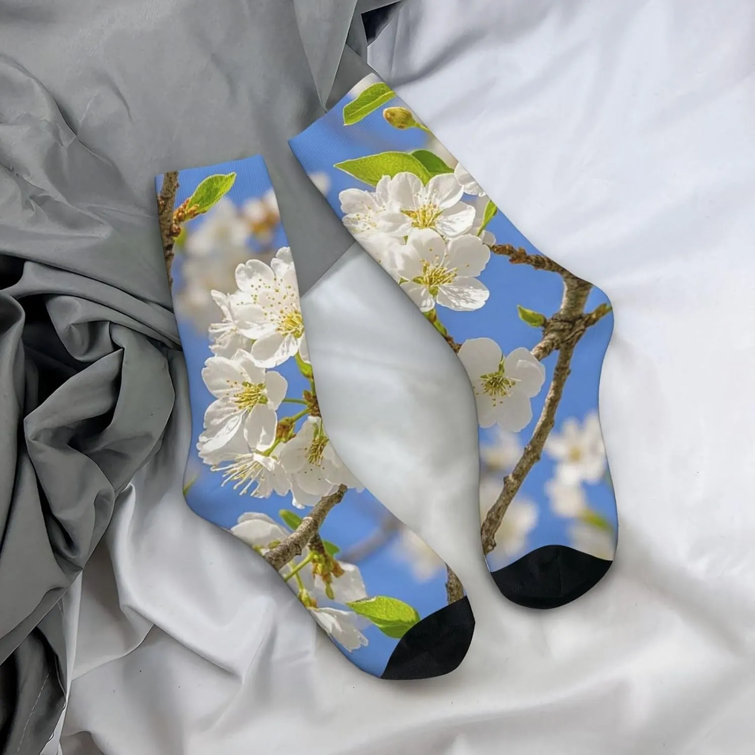 Socks for Women Men Warm Breathable Boot Socks Cherry Blossoms Calf Socks Crew Sock for Hiking