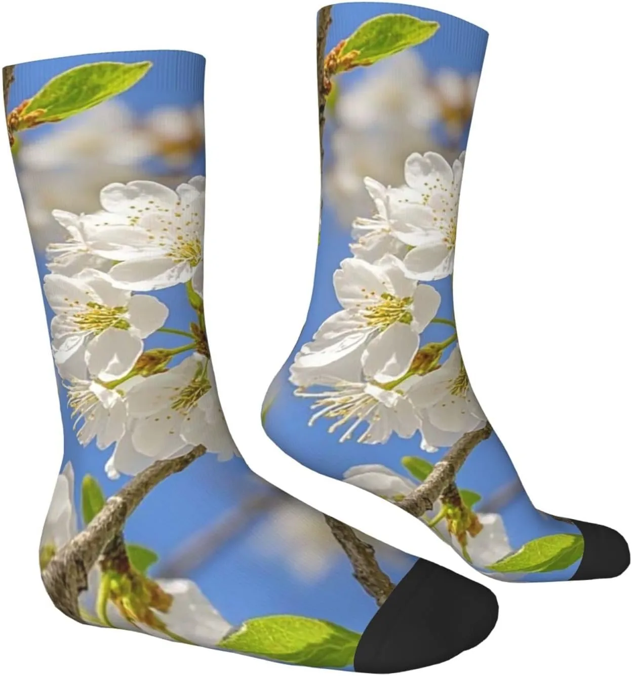Socks for Women Men Warm Breathable Boot Socks Cherry Blossoms Calf Socks Crew Sock for Hiking