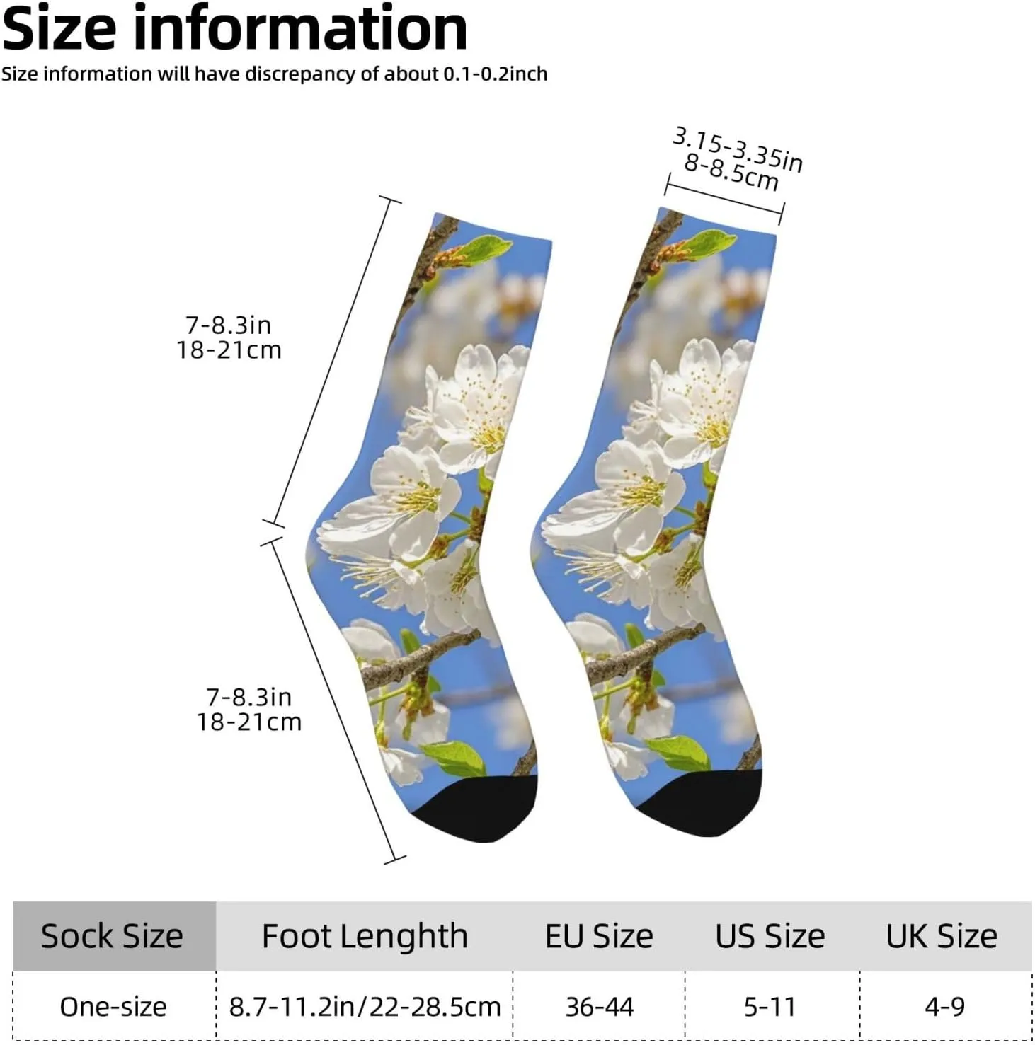 Socks for Women Men Warm Breathable Boot Socks Cherry Blossoms Calf Socks Crew Sock for Hiking