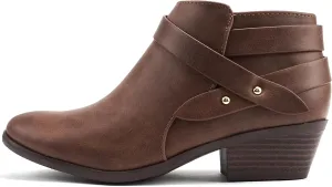 Soda SWEETEN Women's Fashion Closed Toe Multi Strap Ankle Bootie Block Heel (Wide Fit Available)