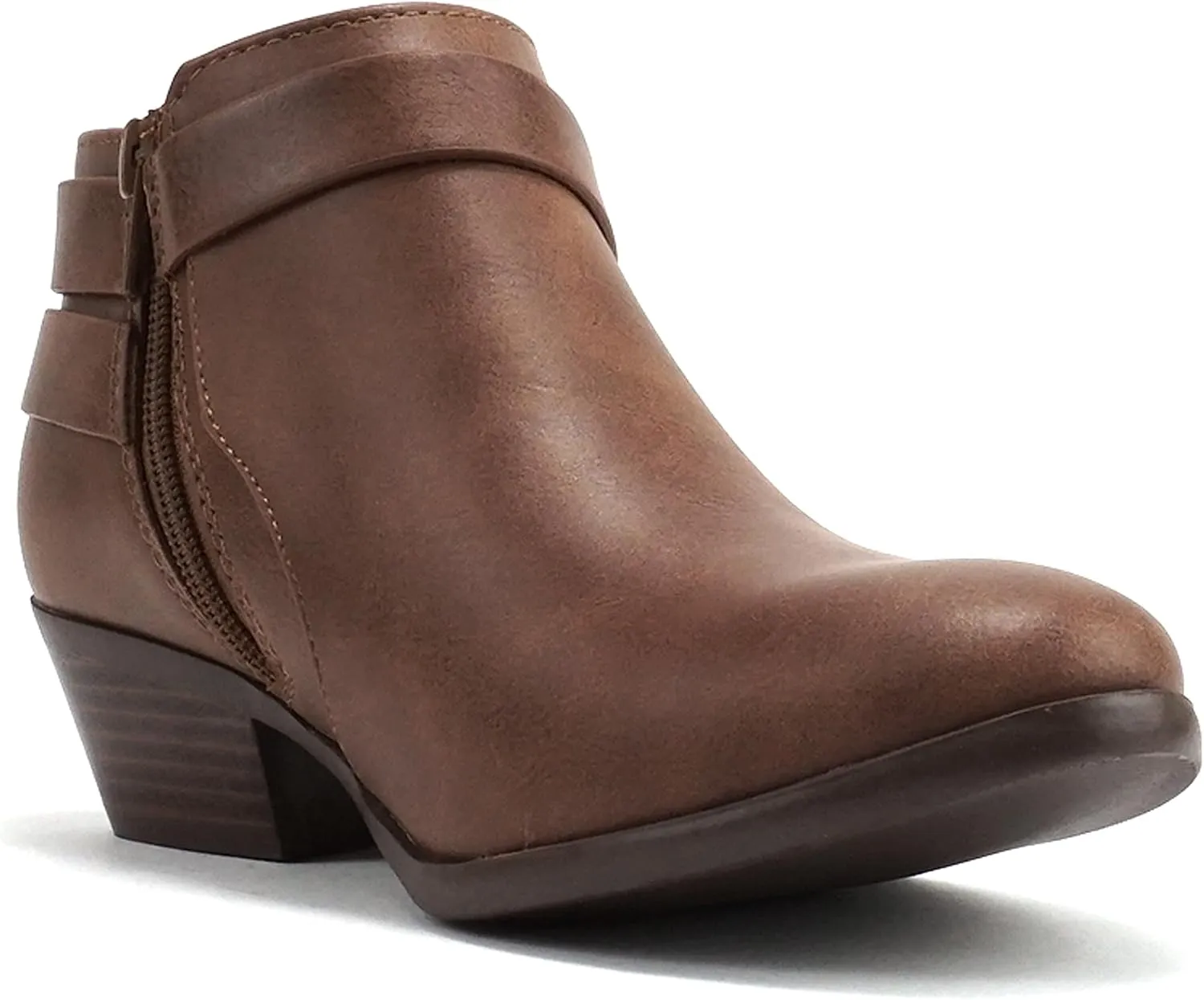 Soda SWEETEN Women's Fashion Closed Toe Multi Strap Ankle Bootie Block Heel (Wide Fit Available)