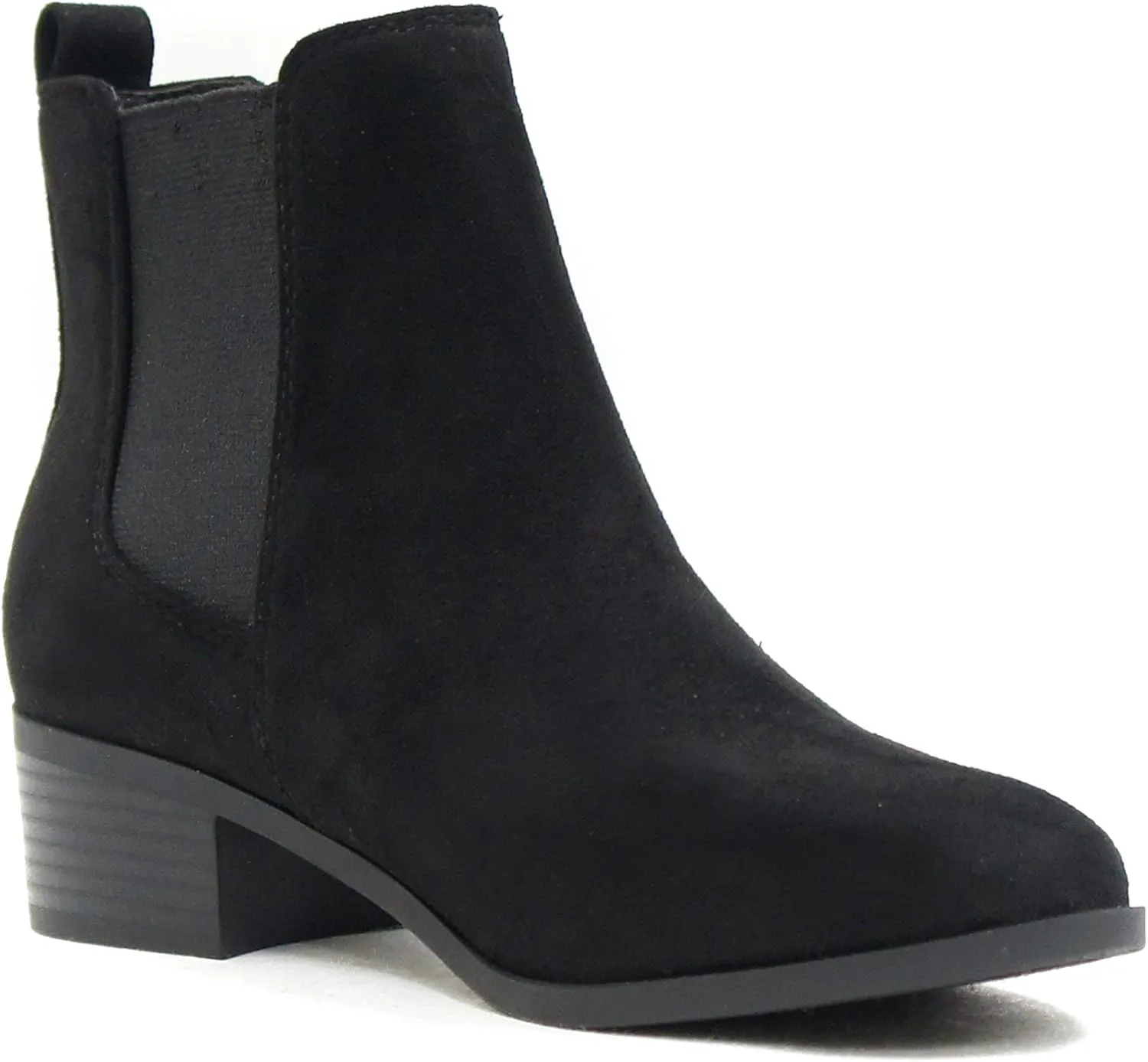 Soda TEAPOT ~ WOMEN STACK LOW BLOCK HEEL CHELSEA FASHION ANKLE BOOTIE W/DOUBLE ELASTIC GORE