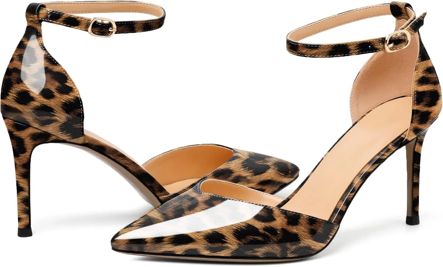 Soireelady Women High Heel Pumps Pointed Toe Stilettos Adjustable Ankle Strap High Heels Elegant Office Lady Shoes for Party, Wedding, Evening 3.35 Inches