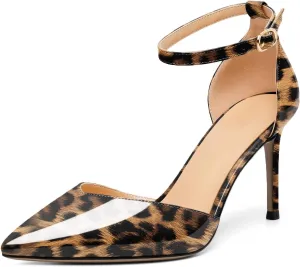 Soireelady Women High Heel Pumps Pointed Toe Stilettos Adjustable Ankle Strap High Heels Elegant Office Lady Shoes for Party, Wedding, Evening 3.35 Inches