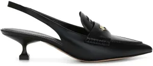 Spot seconds! Spring summer autumn small gold coin leather pointed thin heels after empty sandals female ol commuter shoes (Black, Adult, Women, 6, Numeric Range, US Footwear Size System, 9.5, Medium)