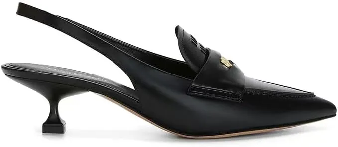 Spot seconds! Spring summer autumn small gold coin leather pointed thin heels after empty sandals female ol commuter shoes (Black, Adult, Women, 6, Numeric Range, US Footwear Size System, 9.5, Medium)