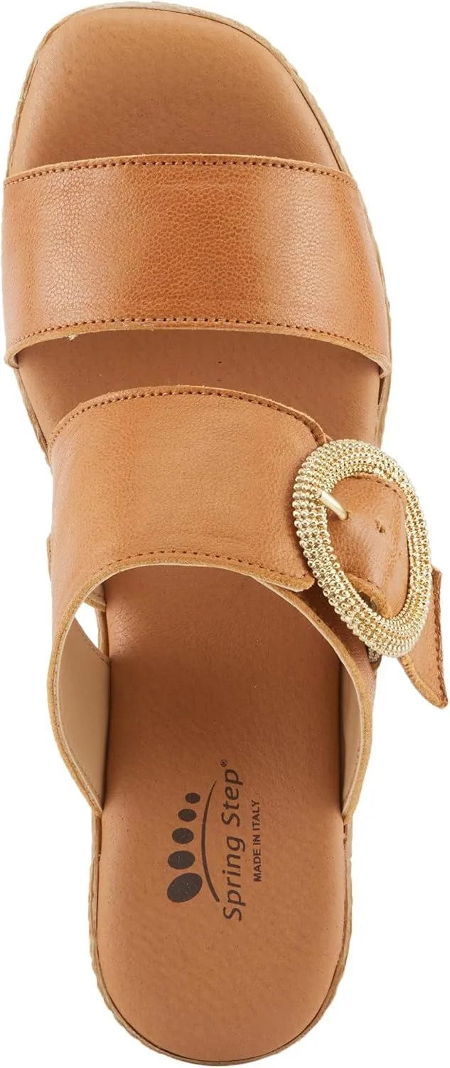 Spring Step MARES Women's Wedge Slip-On Sandals - Chic Buckle Detail, Dual Leather Straps, Comfortable Footbed, Platform for Added Height