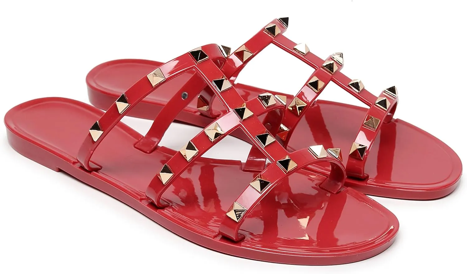 Studded Sandals for Womens Jelly Shoes Flats Stud Slides Slip On Dressy Black Jellies Slippers Summer Beach with Rivets