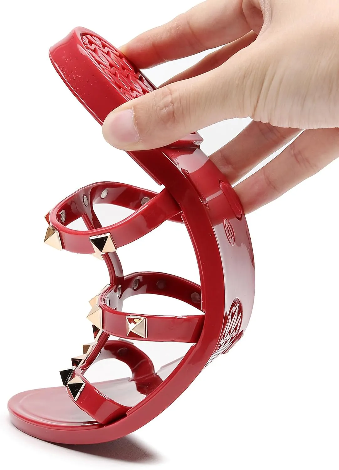Studded Sandals for Womens Jelly Shoes Flats Stud Slides Slip On Dressy Black Jellies Slippers Summer Beach with Rivets