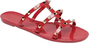 Studded Sandals for Womens Jelly Shoes Flats Stud Slides Slip On Dressy Black Jellies Slippers Summer Beach with Rivets