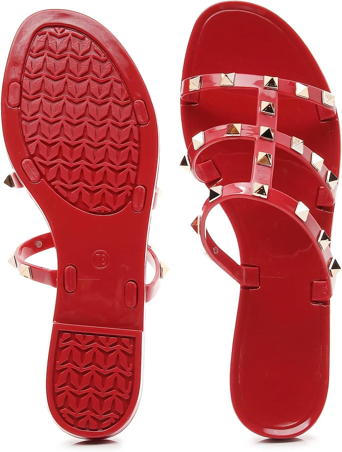 Studded Sandals for Womens Jelly Shoes Flats Stud Slides Slip On Dressy Black Jellies Slippers Summer Beach with Rivets