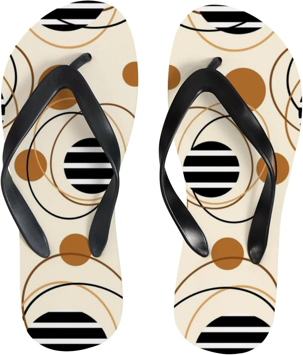 Summer Flip Flops for Women Girls - Geometric Circle Pattern Casual Thong Slippers Slide Flat Sandals for Beach