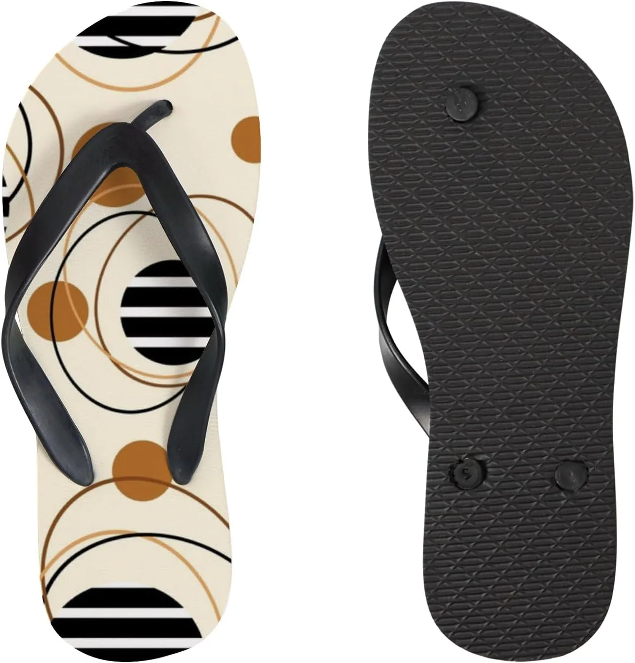 Summer Flip Flops for Women Girls - Geometric Circle Pattern Casual Thong Slippers Slide Flat Sandals for Beach
