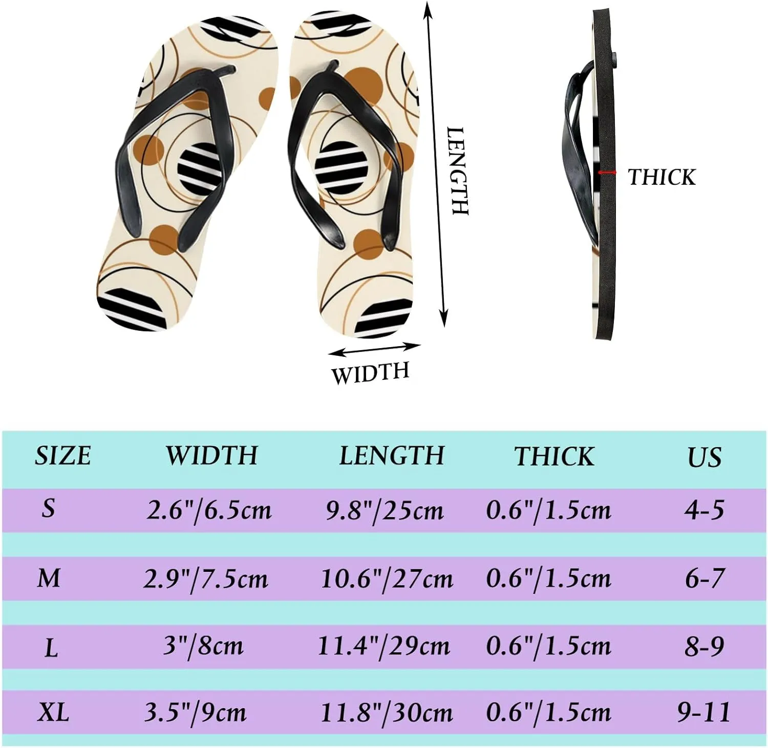 Summer Flip Flops for Women Girls - Geometric Circle Pattern Casual Thong Slippers Slide Flat Sandals for Beach