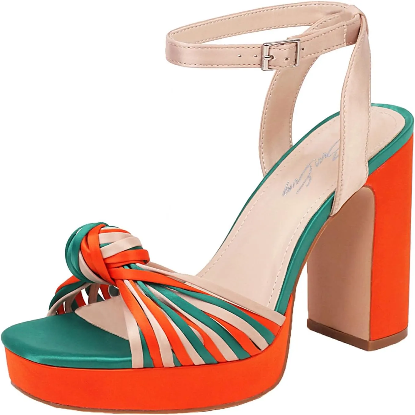 sun gurg Strappy Platform Heels for Women Square Open Toe Chunky High Heels Multicolored Ankle Strap Block Heeled Sandals for Prom Wedding Date Night